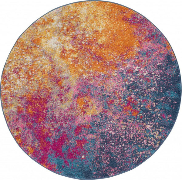 HomeRoots 5' Vibrant Blue and Orange Abstract Area Rug – Modern Design for Living Rooms, Bedrooms, and Offices 5? Round 385380