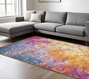 HomeRoots 5' Vibrant Blue and Orange Abstract Area Rug – Modern Design for Living Rooms, Bedrooms, and Offices 7? x 10? 385381