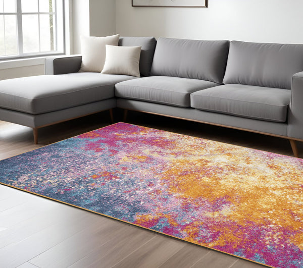HomeRoots 5' Vibrant Blue and Orange Abstract Area Rug – Modern Design for Living Rooms, Bedrooms, and Offices 8? x 10? 385382