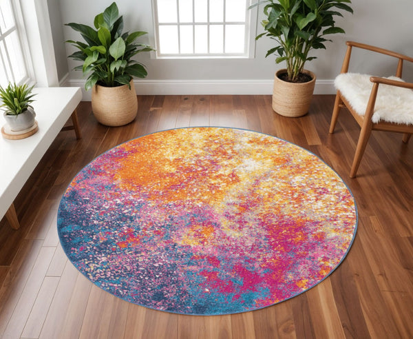 HomeRoots 5' Vibrant Blue and Orange Abstract Area Rug – Modern Design for Living Rooms, Bedrooms, and Offices 8? Round 385383