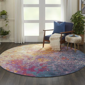 HomeRoots 5' Vibrant Blue and Orange Abstract Area Rug – Modern Design for Living Rooms, Bedrooms, and Offices 8? Round 385383