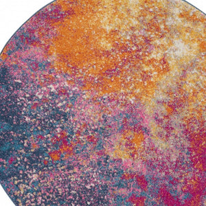HomeRoots 5' Vibrant Blue and Orange Abstract Area Rug – Modern Design for Living Rooms, Bedrooms, and Offices 8? Round 385383