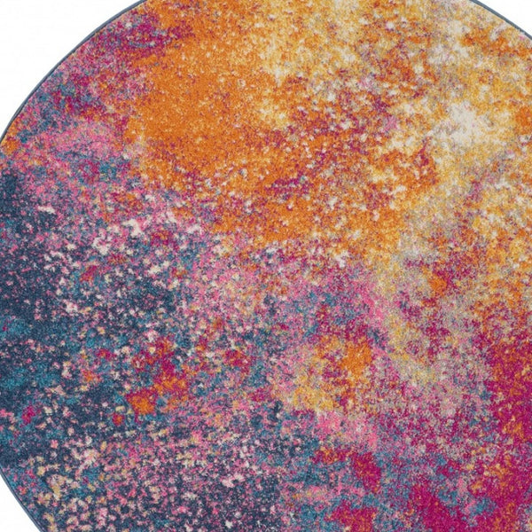 HomeRoots 5' Vibrant Blue and Orange Abstract Area Rug – Modern Design for Living Rooms, Bedrooms, and Offices 8? Round 385383