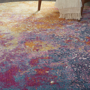 HomeRoots 5' Vibrant Blue and Orange Abstract Area Rug – Modern Design for Living Rooms, Bedrooms, and Offices 8? Round 385383