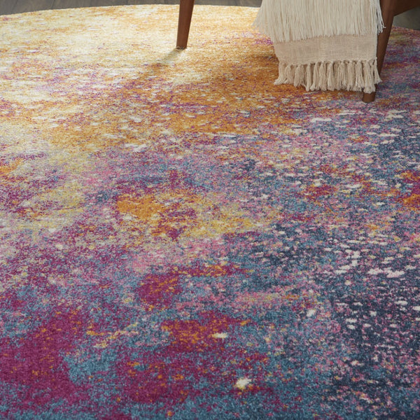 HomeRoots 5' Vibrant Blue and Orange Abstract Area Rug – Modern Design for Living Rooms, Bedrooms, and Offices 8? Round 385383