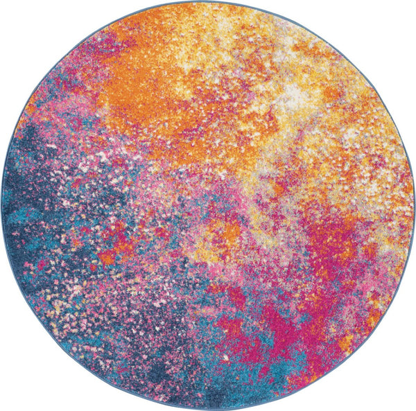HomeRoots 5' Vibrant Blue and Orange Abstract Area Rug – Modern Design for Living Rooms, Bedrooms, and Offices 8? Round 385383