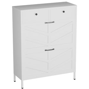 English Elm Shoe Cabinet Slim Steel Entryway Organizer with Flip Compartments and Retro White Finish T2398P413025
