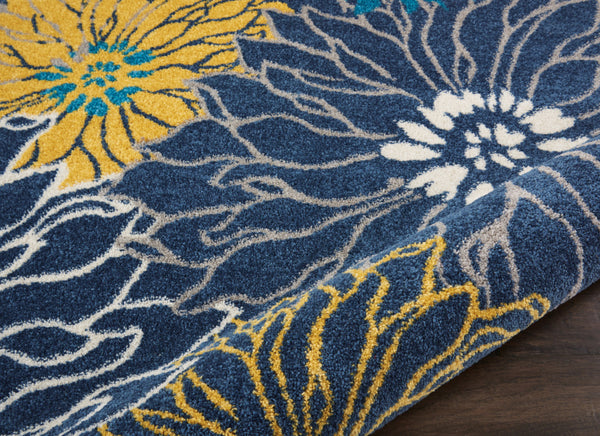 Homeroots 10' Blue Floral Power Loom Runner Rug  Polypropylene 385398
