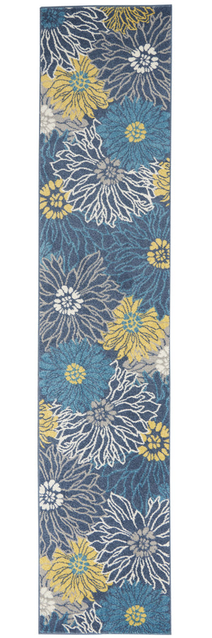 Homeroots 10' Blue Floral Power Loom Runner Rug  Polypropylene 385398