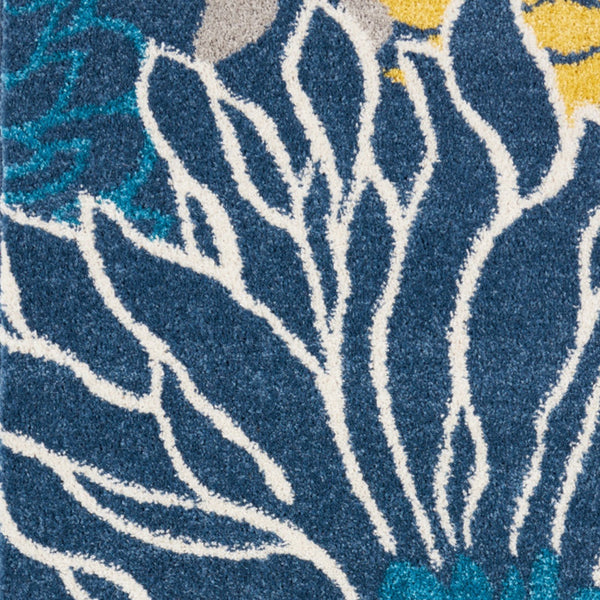Homeroots 10' Blue Floral Power Loom Runner Rug  Polypropylene 385398