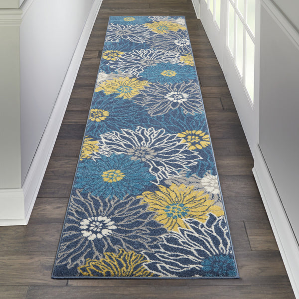 Homeroots 10' Blue Floral Power Loom Runner Rug  Polypropylene 385398