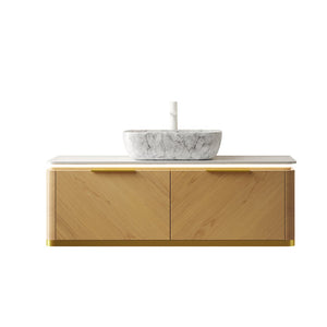 English Elm Dipa 48 Inch Floating Bathroom Vanity Walnut Cabinet Sintered Stone Top Led Sensor W2615S00307