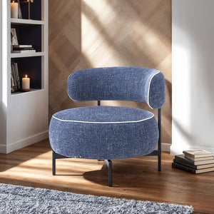 English Elm Contemporary Swivel Chair with Curved Backrest and Metal Legs, Blue Fabric, Contrast Welt Accent Dark Blue 37 L x 32 W x 12 H B2741P390562