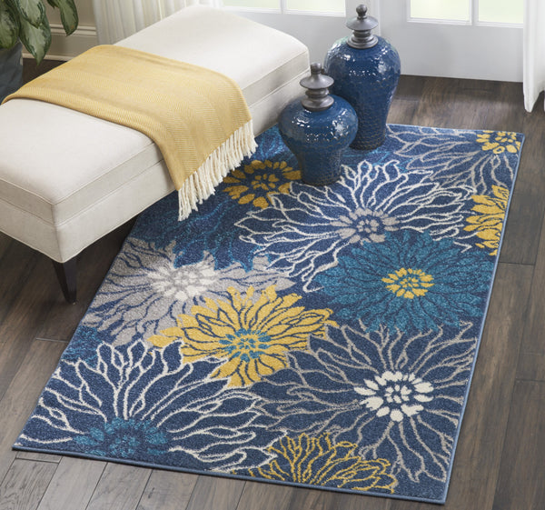 Homeroots 4' X 6' Blue Floral Power Loom Area Rug  Polypropylene 385401