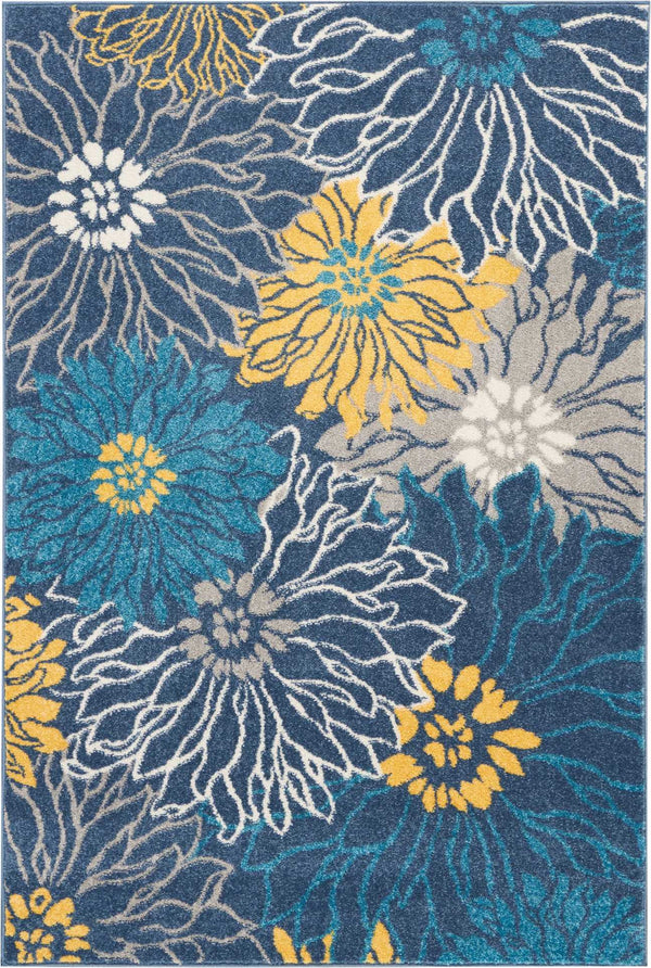 Homeroots 4' X 6' Blue Floral Power Loom Area Rug  Polypropylene 385401