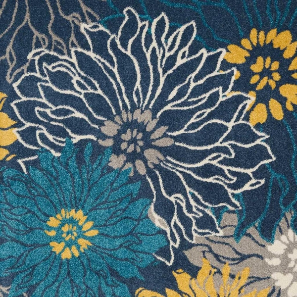 HomeRoots 5' Timeless Blue and Gold Floral Area Rug - Durable, Stylish, Noise-Reducing Focal Point for Any Room 5' x 7' 385403