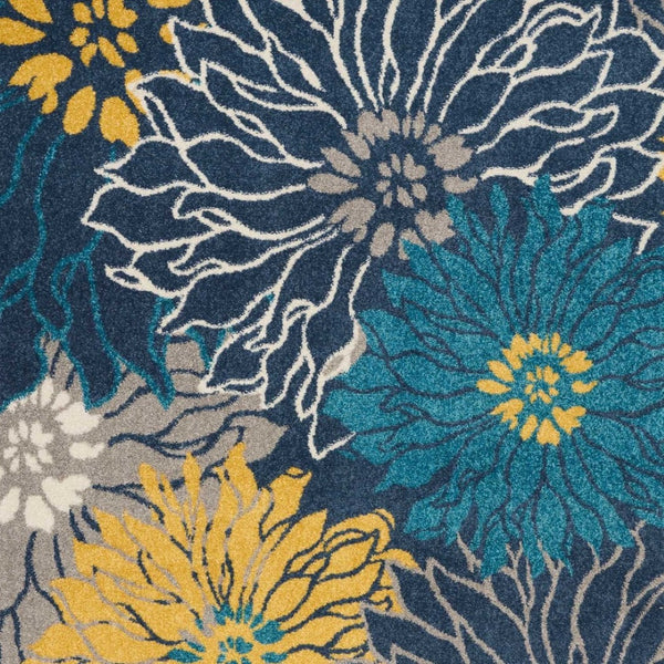 HomeRoots 5' Timeless Blue and Gold Floral Area Rug - Durable, Stylish, Noise-Reducing Focal Point for Any Room 5' x 7' 385403