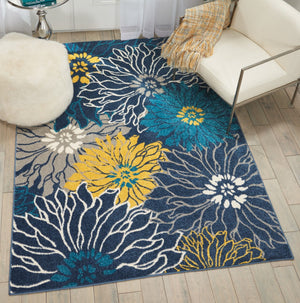 HomeRoots 5' Timeless Blue and Gold Floral Area Rug - Durable, Stylish, Noise-Reducing Focal Point for Any Room 5' x 7' 385403