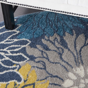 HomeRoots 5' Timeless Blue and Gold Floral Area Rug - Durable, Stylish, Noise-Reducing Focal Point for Any Room 5' Round 385404