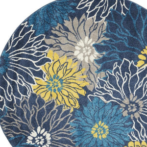 HomeRoots 5' Timeless Blue and Gold Floral Area Rug - Durable, Stylish, Noise-Reducing Focal Point for Any Room 5' Round 385404