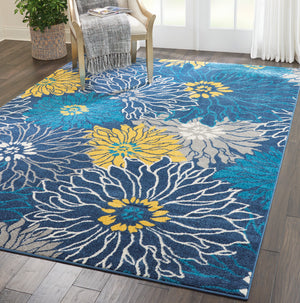 Homeroots 7' X 10' Blue Floral Power Loom Area Rug  Polypropylene 385405