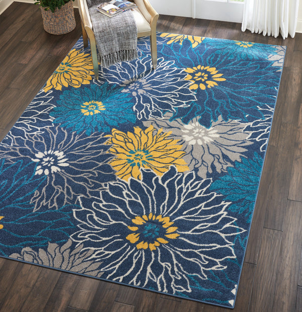 Homeroots 7' X 10' Blue Floral Power Loom Area Rug  Polypropylene 385405