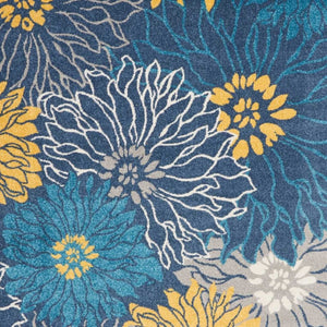 HomeRoots 5' Timeless Blue and Gold Floral Area Rug - Durable, Stylish, Noise-Reducing Focal Point for Any Room 7' x 10' 385405