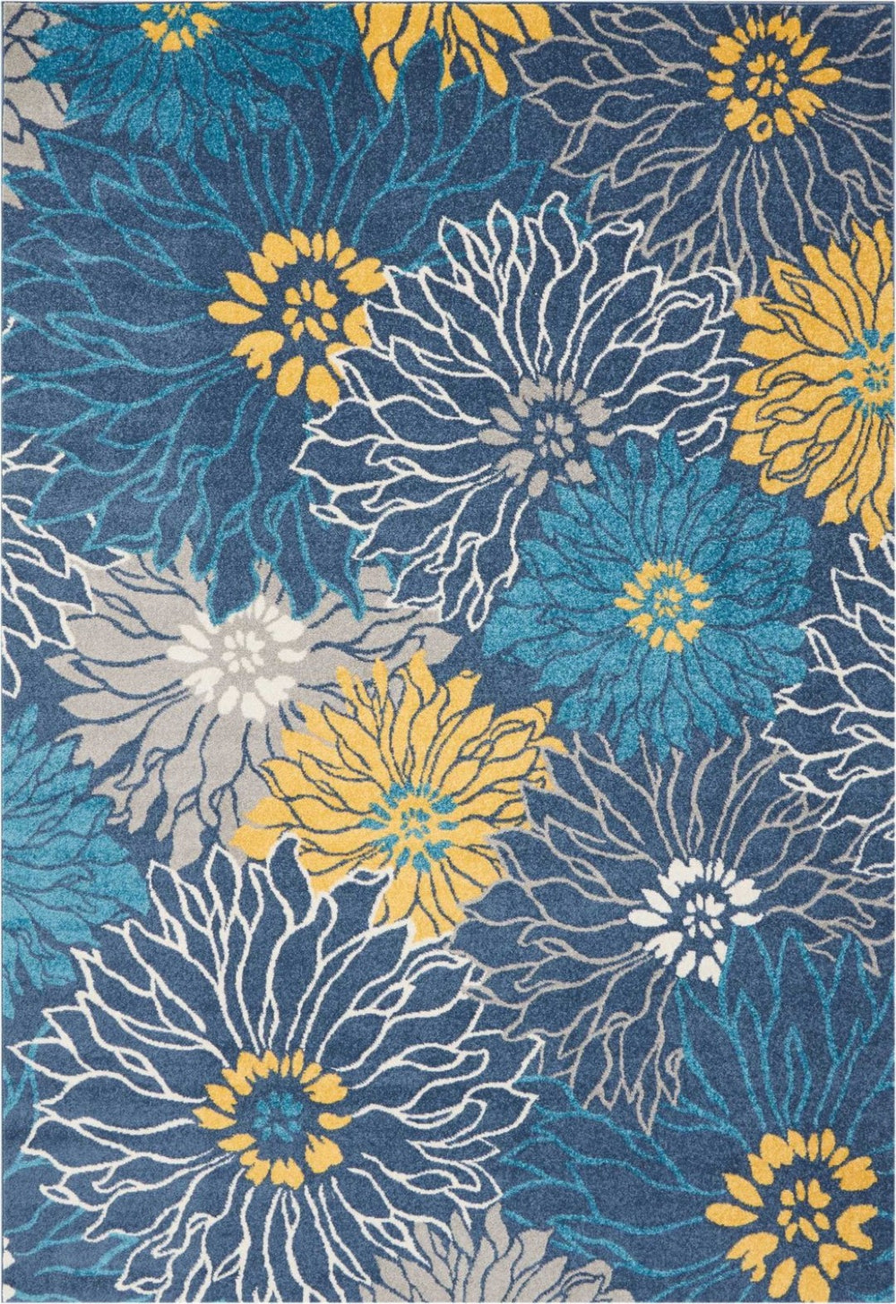 HomeRoots 5' Timeless Blue and Gold Floral Area Rug - Durable, Stylish, Noise-Reducing Focal Point for Any Room 7' x 10' 385405