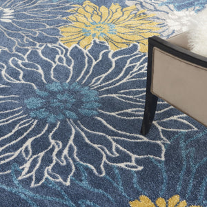 HomeRoots 5' Timeless Blue and Gold Floral Area Rug - Durable, Stylish, Noise-Reducing Focal Point for Any Room 7' x 10' 385405