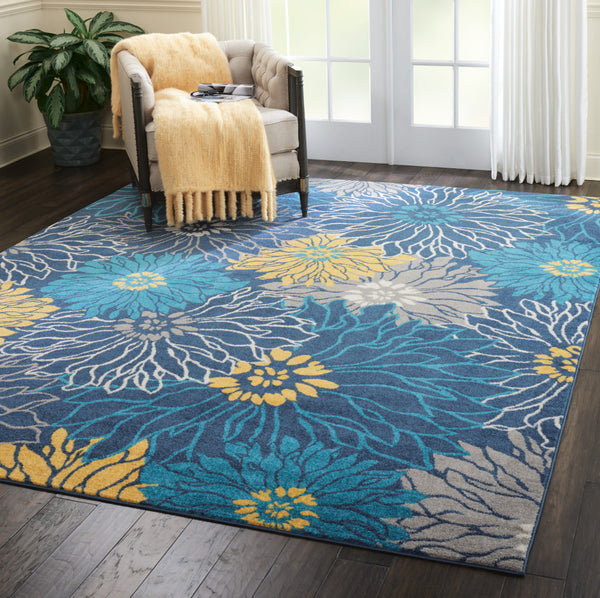 Homeroots 8' X 10' Blue Floral Power Loom Area Rug  Polypropylene 385406