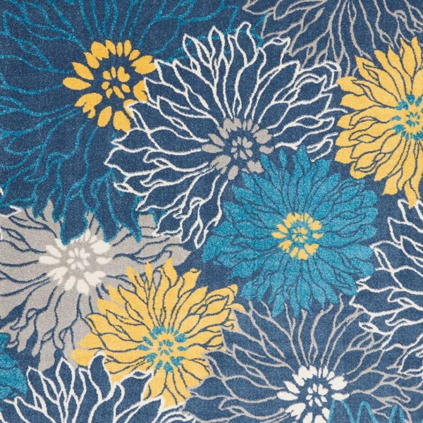 HomeRoots 5' Timeless Blue and Gold Floral Area Rug - Durable, Stylish, Noise-Reducing Focal Point for Any Room 8' x 10' 385406