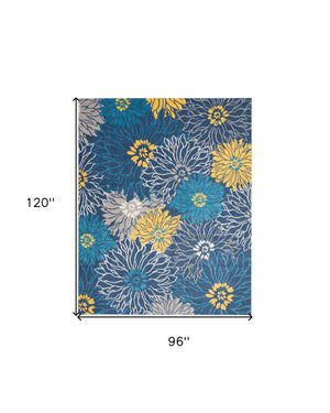 Homeroots 8' X 10' Blue Floral Power Loom Area Rug  Polypropylene 385406