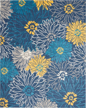 HomeRoots 5' Timeless Blue and Gold Floral Area Rug - Durable, Stylish, Noise-Reducing Focal Point for Any Room 8' x 10' 385406
