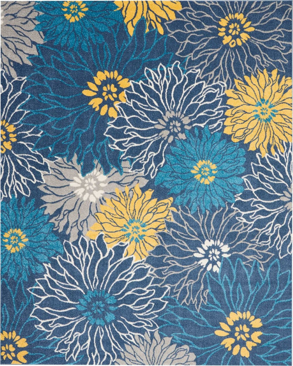 HomeRoots 5' Timeless Blue and Gold Floral Area Rug - Durable, Stylish, Noise-Reducing Focal Point for Any Room 8' x 10' 385406