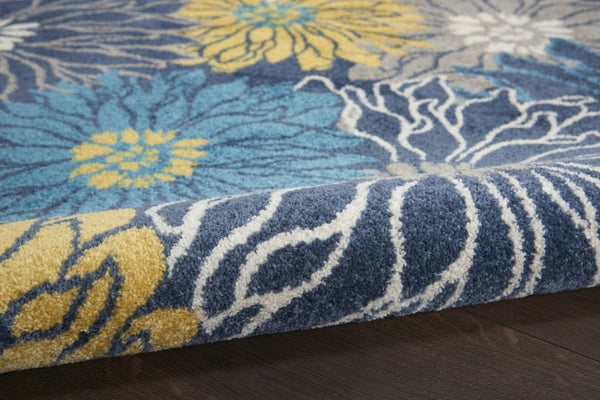 HomeRoots 5' Timeless Blue and Gold Floral Area Rug - Durable, Stylish, Noise-Reducing Focal Point for Any Room 8' Round 385407