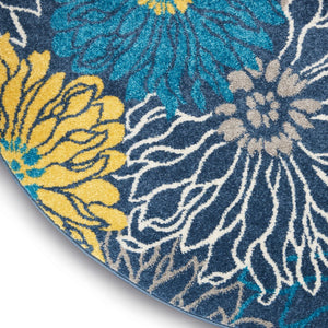 HomeRoots 5' Timeless Blue and Gold Floral Area Rug - Durable, Stylish, Noise-Reducing Focal Point for Any Room 8' Round 385407