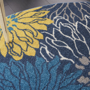 Homeroots 8' Blue Round Floral Power Loom Area Rug  Polypropylene 385407