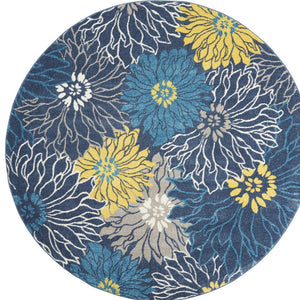 Homeroots 8' Blue Round Floral Power Loom Area Rug  Polypropylene 385407