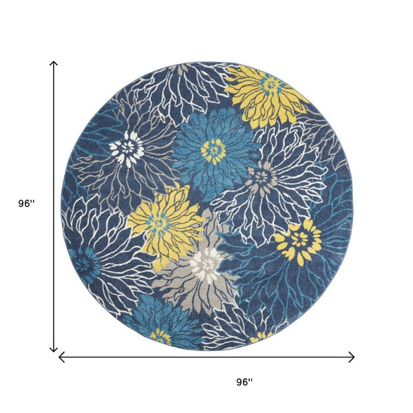 HomeRoots 5' Timeless Blue and Gold Floral Area Rug - Durable, Stylish, Noise-Reducing Focal Point for Any Room 8' Round 385407