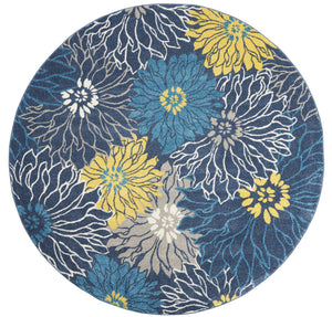 Homeroots 8' Blue Round Floral Power Loom Area Rug  Polypropylene 385407
