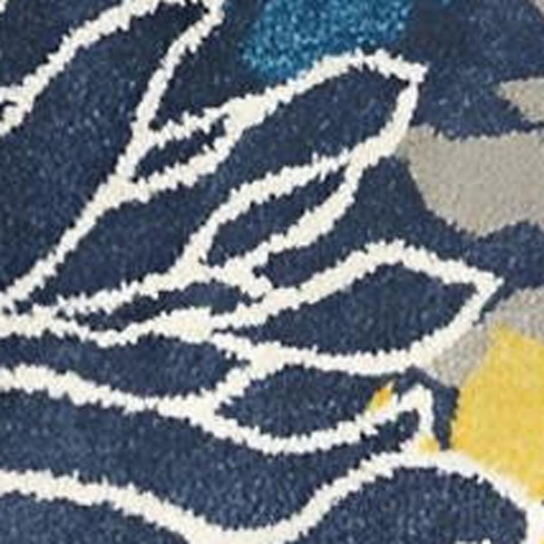 HomeRoots 5' Timeless Blue and Gold Floral Area Rug - Durable, Stylish, Noise-Reducing Focal Point for Any Room 8' Round 385407
