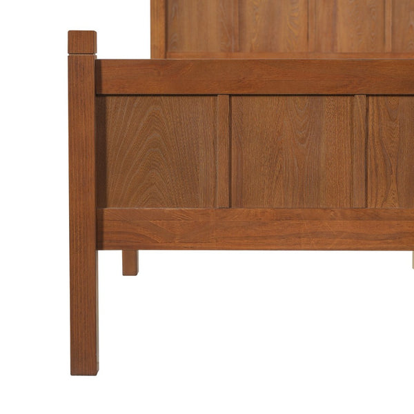 English Elm Twin Platform Bed Vertical Slat Headboard Farmhouse Shaker Wood Grain Finish Bedroom Walnut N733P422478D