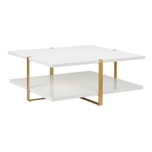 Chelsea House Ribbed Cocktail Table By Elizabeth Wicker — Two-Tier White Top With Antique Gold Leaf Ribbed Accents, 40" 385412