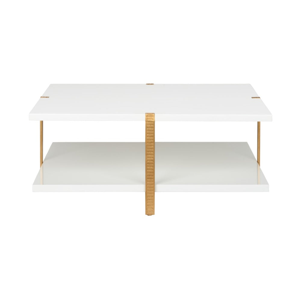 Chelsea House Ribbed Cocktail Table By Elizabeth Wicker — Two-Tier White Top With Antique Gold Leaf Ribbed Accents, 40" 385412
