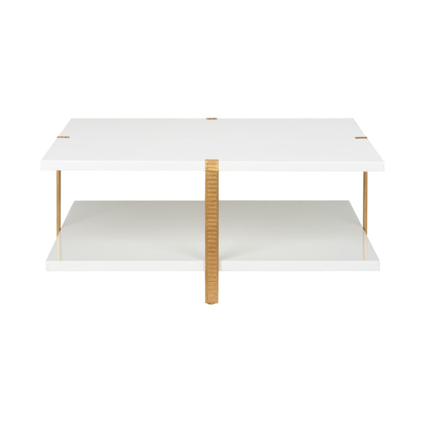 Chelsea House Ribbed Cocktail Table By Elizabeth Wicker — Two-Tier White Top With Antique Gold Leaf Ribbed Accents, 40" 385412