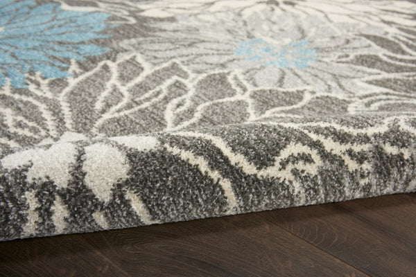 HomeRoots 5' Blue and Gray Floral Area Rug - Timeless Elegance for Living Rooms, Bedrooms, or Dining Areas 5' Round Round 385415