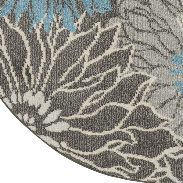 HomeRoots 5' Blue and Gray Floral Area Rug - Timeless Elegance for Living Rooms, Bedrooms, or Dining Areas 5' Round Round 385415