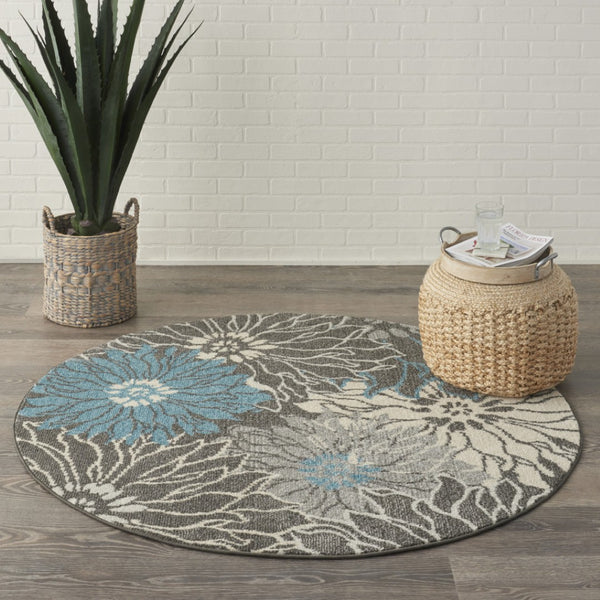 HomeRoots 5' Blue and Gray Floral Area Rug - Timeless Elegance for Living Rooms, Bedrooms, or Dining Areas 5' Round Round 385415