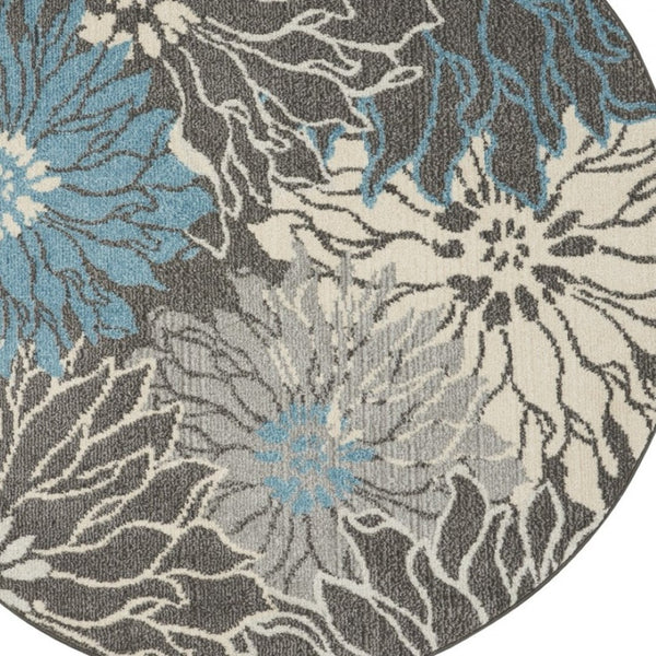 HomeRoots 5' Blue and Gray Floral Area Rug - Timeless Elegance for Living Rooms, Bedrooms, or Dining Areas 5' Round Round 385415