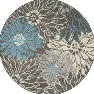 HomeRoots 5' Blue and Gray Floral Area Rug - Timeless Elegance for Living Rooms, Bedrooms, or Dining Areas 5' Round Round 385415